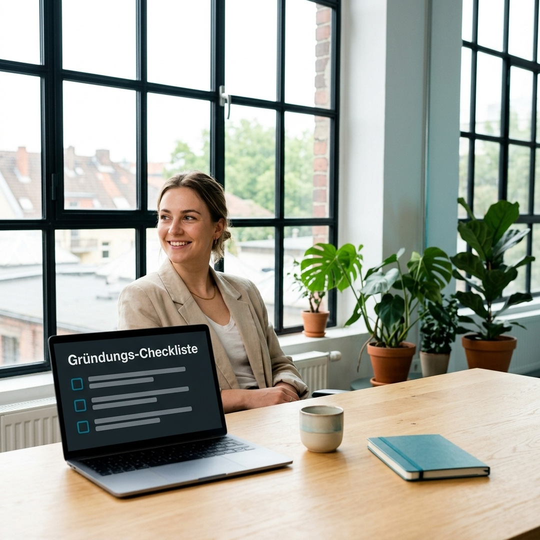 Gründerin arbeitet am Laptop an ihrem Businessplan