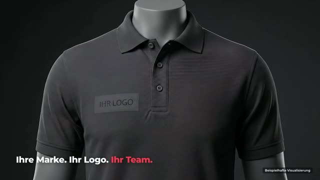 Dunkles Polohemd mit Freifläche für das Firmenlogo — beispielhafte Visualisierung der Veredelung