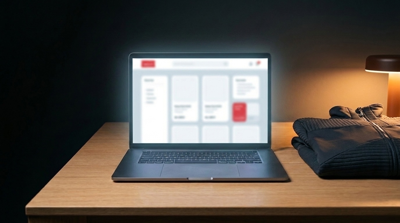 Laptop auf einem Schreibtisch zeigt die Shop-Oberfläche des weinor Partnershops